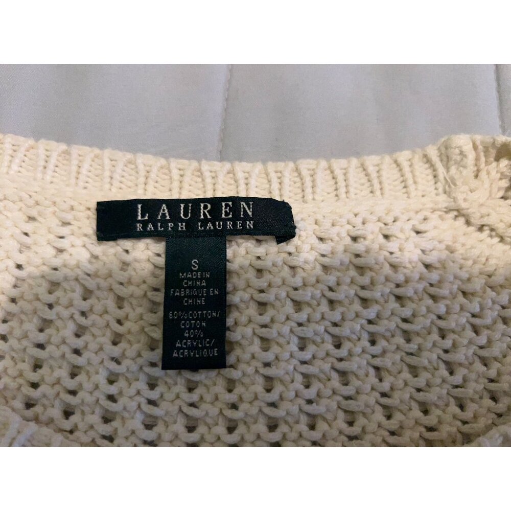 Lauren Ralph Lauren Sweater Women's Size S Cream Cable Knit Crewneck Coastal LS - Picture 6 of 9